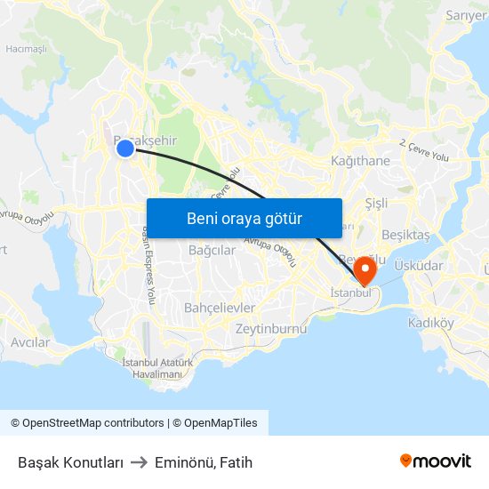 Başak Konutları to Eminönü, Fatih map