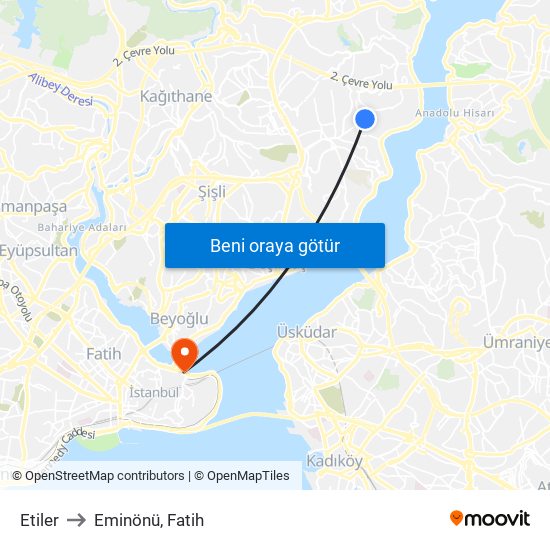 Etiler to Eminönü, Fatih map