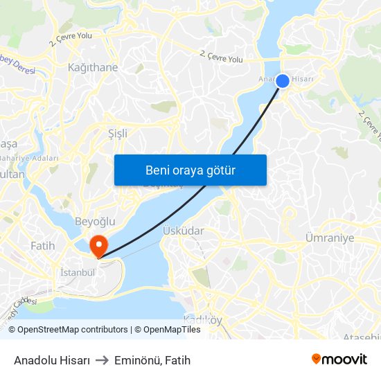 Anadolu Hisarı to Eminönü, Fatih map