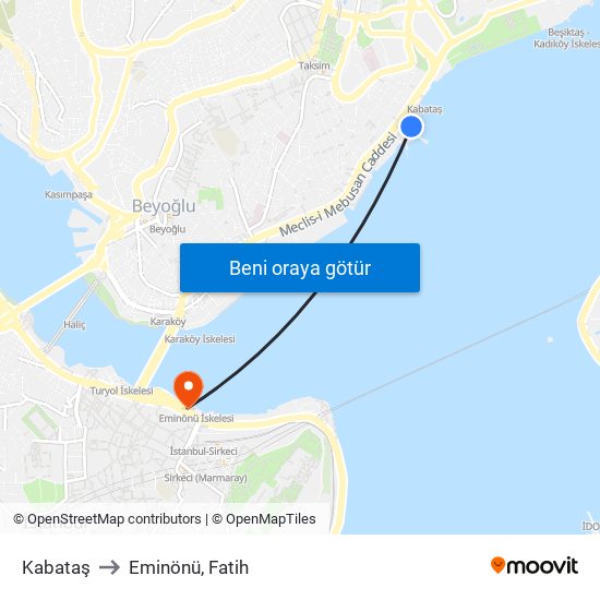 Kabataş to Eminönü, Fatih map