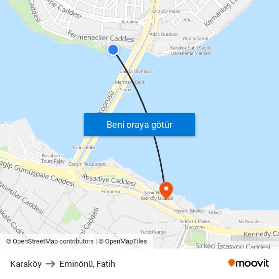 Karaköy to Eminönü, Fatih map