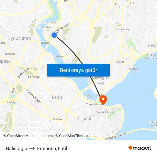 Halıcıoğlu to Eminönü, Fatih map