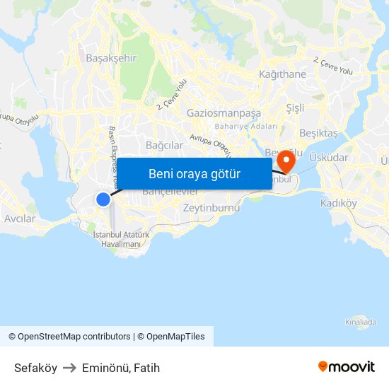 Sefaköy to Eminönü, Fatih map