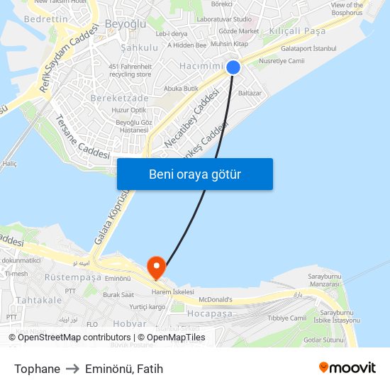 Tophane to Eminönü, Fatih map