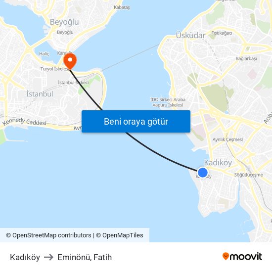 Kadıköy to Eminönü, Fatih map