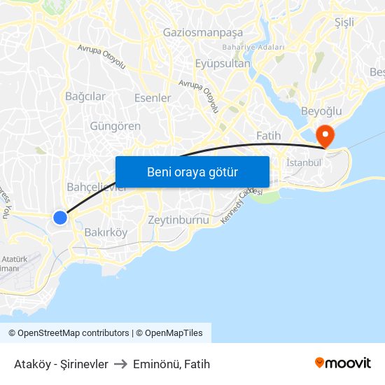 Ataköy - Şirinevler to Eminönü, Fatih map