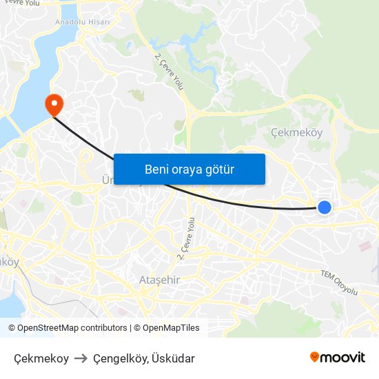 Çekmekoy to Çengelköy, Üsküdar map