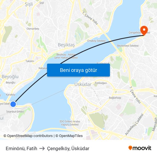 Eminönü, Fatih to Çengelköy, Üsküdar map