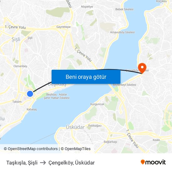 Taşkışla, Şişli to Çengelköy, Üsküdar map