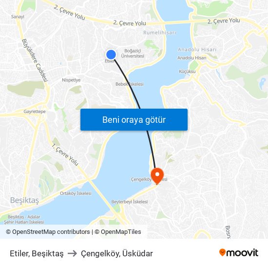 Etiler, Beşiktaş to Çengelköy, Üsküdar map