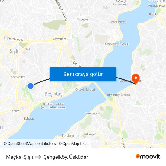 Maçka, Şişli to Çengelköy, Üsküdar map
