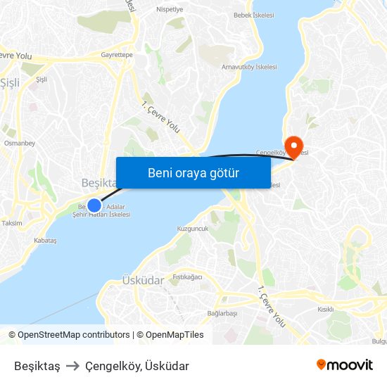 Beşiktaş to Çengelköy, Üsküdar map