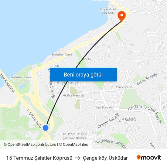 15 Temmuz Şehitler Köprüsü to Çengelköy, Üsküdar map