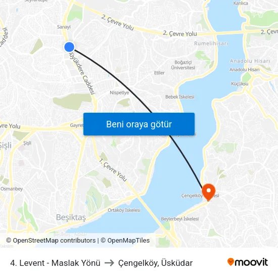 4. Levent - Maslak Yönü to Çengelköy, Üsküdar map