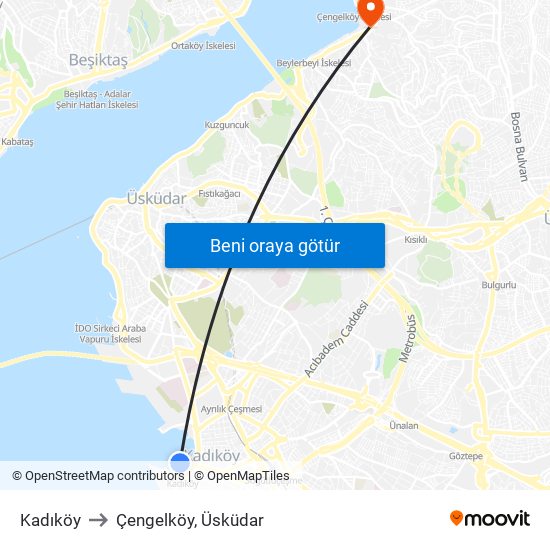 Kadıköy to Çengelköy, Üsküdar map