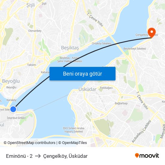 Eminönü - 2 to Çengelköy, Üsküdar map