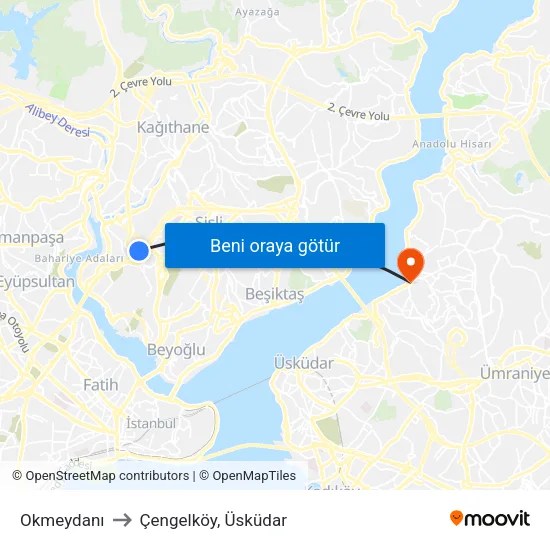 Okmeydanı to Çengelköy, Üsküdar map