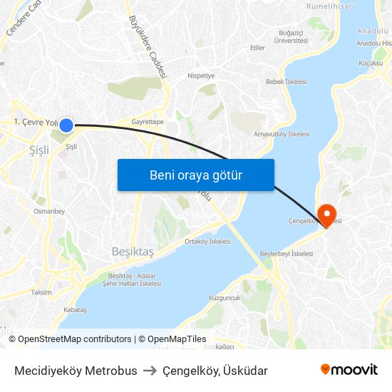 Mecidiyeköy Metrobus to Çengelköy, Üsküdar map