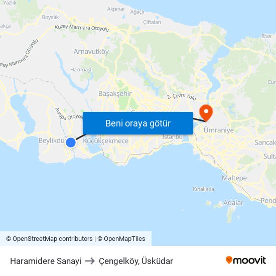 Haramidere Sanayi to Çengelköy, Üsküdar map