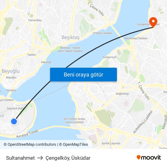 Sultanahmet to Çengelköy, Üsküdar map