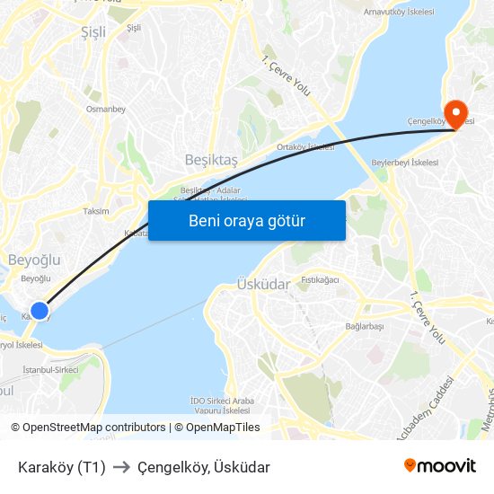Karaköy (T1) to Çengelköy, Üsküdar map