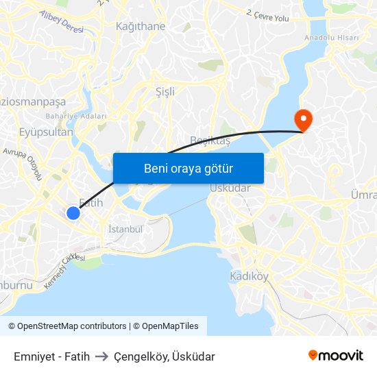 Emniyet - Fatih to Çengelköy, Üsküdar map