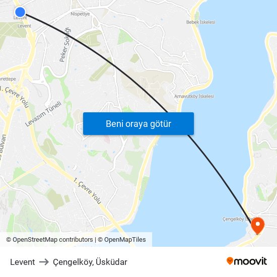 Levent to Çengelköy, Üsküdar map