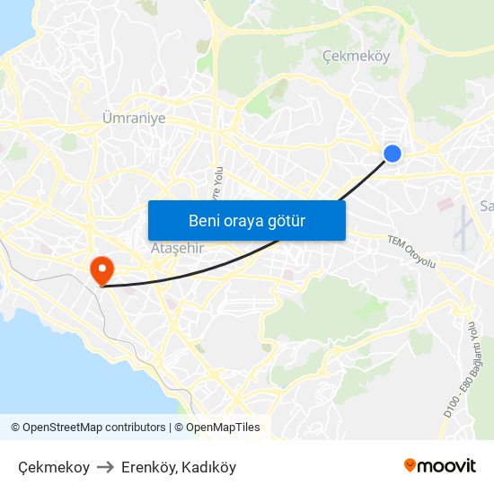 Çekmekoy to Erenköy, Kadıköy map