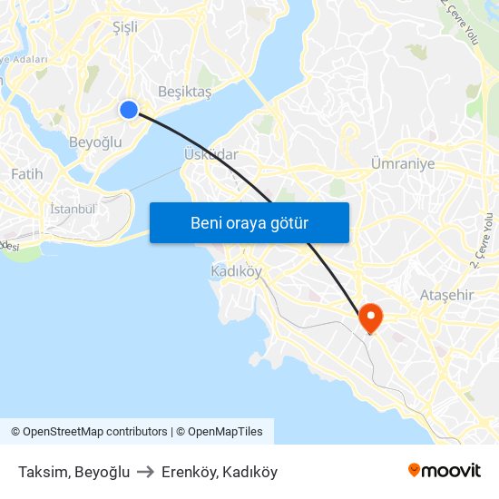 Taksim, Beyoğlu to Erenköy, Kadıköy map