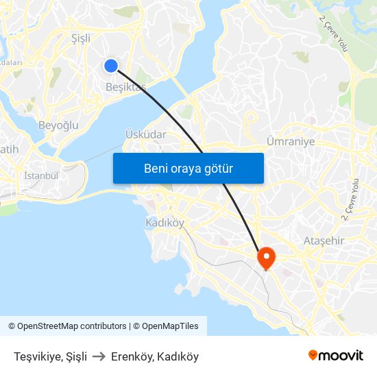 Teşvikiye, Şişli to Erenköy, Kadıköy map