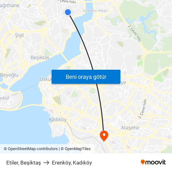 Etiler, Beşiktaş to Erenköy, Kadıköy map