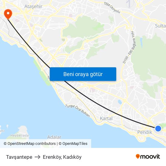 Tavşantepe to Erenköy, Kadıköy map