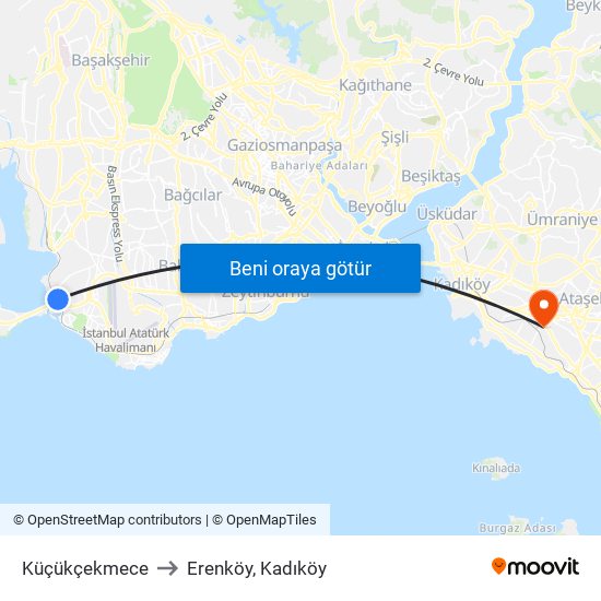 Küçükçekmece to Erenköy, Kadıköy map