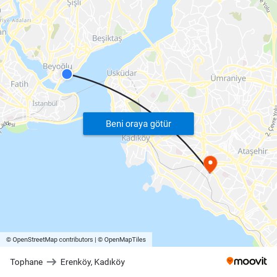 Tophane to Erenköy, Kadıköy map