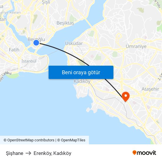Şişhane to Erenköy, Kadıköy map