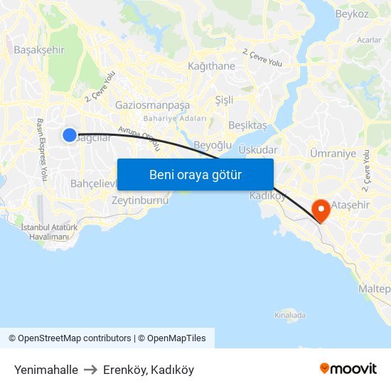 Yenimahalle to Erenköy, Kadıköy map