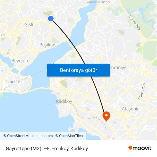 Gayrettepe (M2) to Erenköy, Kadıköy map