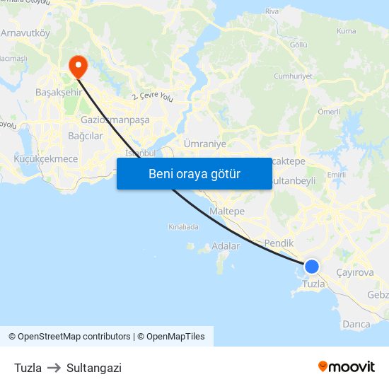 Tuzla to Sultangazi map