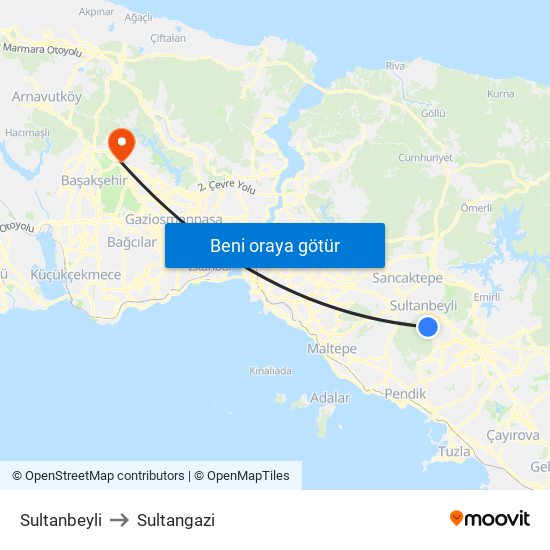 Sultanbeyli to Sultangazi map