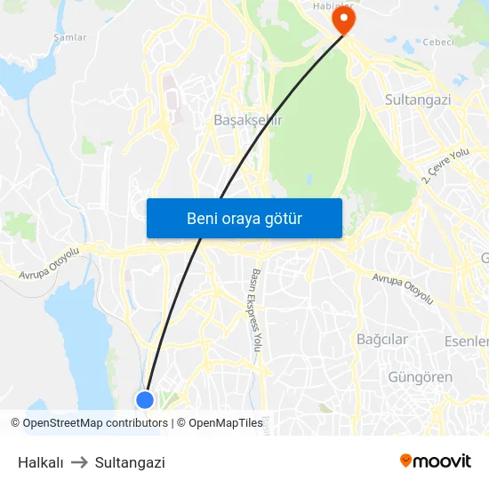 Halkalı to Sultangazi map