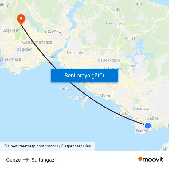 Gebze to Sultangazi map