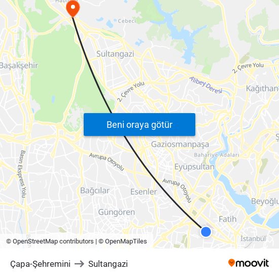 Çapa-Şehremini to Sultangazi map