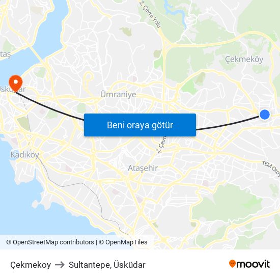 Çekmekoy to Sultantepe, Üsküdar map