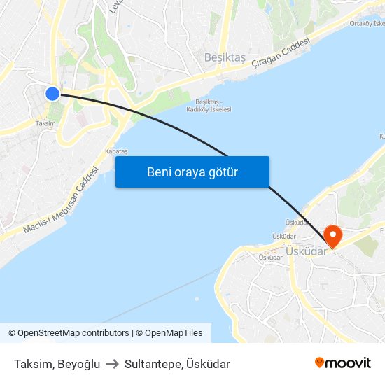 Taksim, Beyoğlu to Sultantepe, Üsküdar map