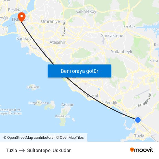 Tuzla to Sultantepe, Üsküdar map
