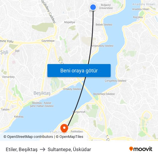 Etiler, Beşiktaş to Sultantepe, Üsküdar map