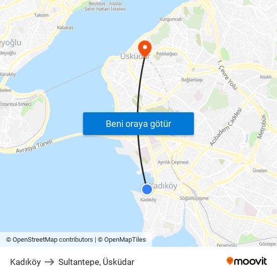 Kadıköy to Sultantepe, Üsküdar map
