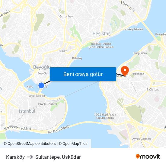 Karaköy to Sultantepe, Üsküdar map