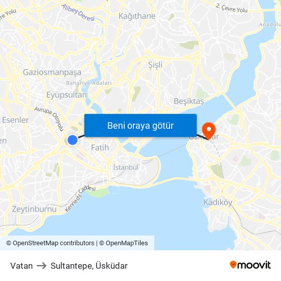 Vatan to Sultantepe, Üsküdar map