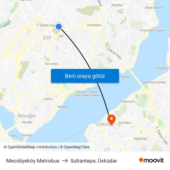 Mecidiyeköy Metrobus to Sultantepe, Üsküdar map